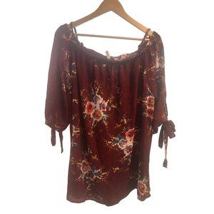 Ladies Career PLUS SIZE 22 Rose Gal off the Shoudler Burgandy Blouse Pastel Flor